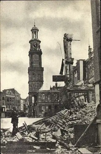 Ak Zutphen Gelderland Niederlande, Houtmarkt, zerstörte Häuser
