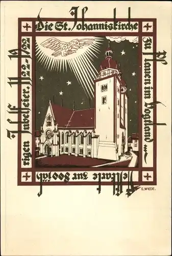 Künstler Ak Wiede, E., Plauen im Vogtland, St. Johanniskirche, 800 Jahrfeier 1922