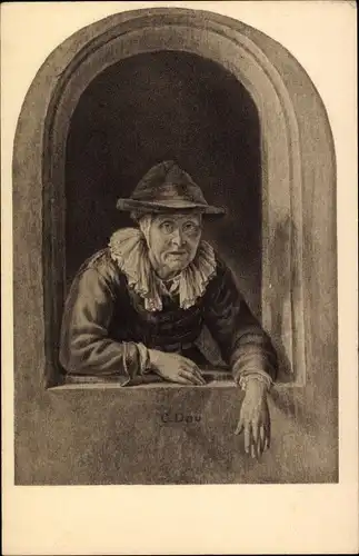 Künstler Ak Gerard Dou, Frau am Fenster, Leiden 1613-1675, Gdańsk Danzig, Stadtmuseum