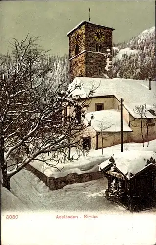 Ak Adelboden Kanton Bern, Seitenblick auf die Kirche, Schnee