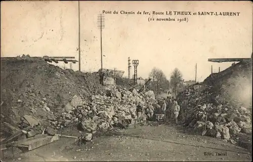 Ak Saint Laurent , Pont du Chemin de fer, Route Le Theux, 11.November 1918