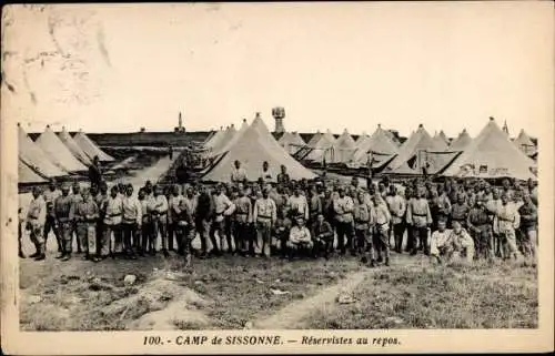Ak Sissonne Aisne, Camp, Reservistes au repos
