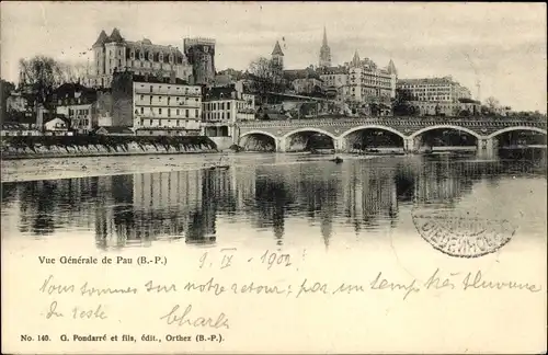 Ak Pau Pyrénées-Atlantiques, Vue Generale du Pau, Brücke, Fluss, Panorama
