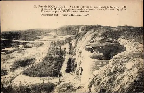 Ak Douaumont Lothringen Meuse, Fort de Douaumont, Vu de la Touvelle de 153, Ansicht von oben