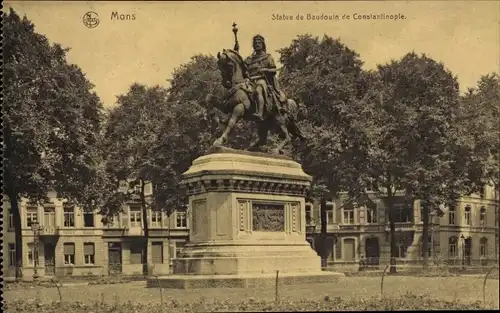 Ak Mons Wallonien Hennegau, Statue de Baudouin de Constantinople, Denkmal