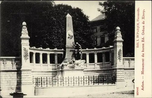 Ak Arlon Aarlen Wallonien Luxemburg, Monumentr du baron Ed. Orban de Xivry, Denkmal