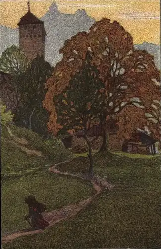 Künstler Ak Schlatter, E. E., Luzern Stadt Schweiz Musegg, Abend auf Musegg