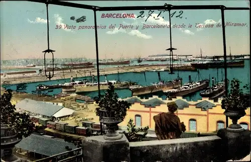 Ak Barcelona Katalonien, Vista panoramica del Puerto y Barceloneta desde la terasa de Miramar