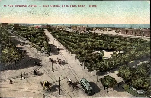 Ak Buenos Aires Argentinien, Vista General de la Plaza Colon, Norte, Kutsche
