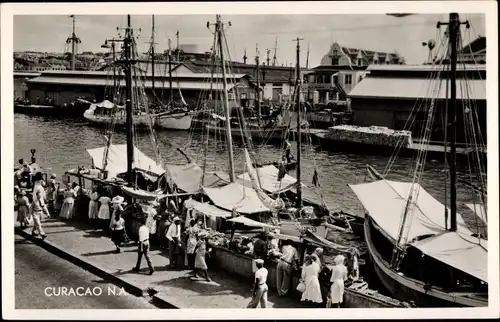 Ak Curaçao Niederländische Antillen Karibik, Schooner Market, Hafen