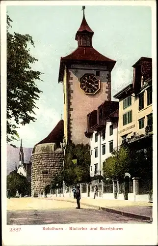 Ak Solothurn Stadt Schweiz, Bielertor und Burristurm