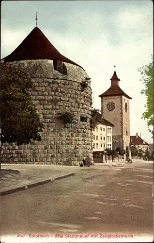 Ak Solothurn Stadt Schweiz, Alte Stadtmauer mit Zeitglockenturm