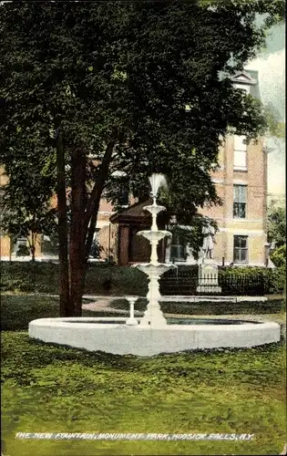 Ak Hoosick Falls New York USA, The New Fountain, Monument Park, Brunnen