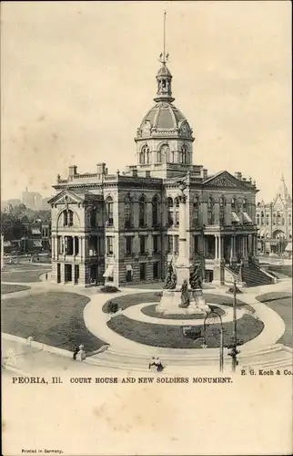 Ak Peoria Illinois USA, Court House and New Soldiers Monument