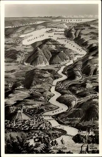 Landkarten Ak Neuhausen am Rheinfall Kanton Schaffhausen, Bodensee, Zellersee, Untersee, Wörth