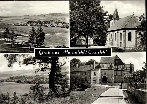 Ak Martinfeld Schimberg im Landkreis Eichsfeld, Kirche, Fernblick zum Ort, Tor