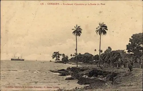 Ak Conakry Guinea, Boulevard Circulaire et la Sortie du Port