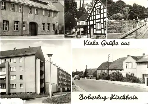 Ak Doberlug Kirchhain, Straßenpartie, Schwimmbad, Häuser