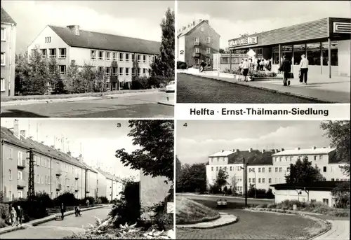 Ak Helfta Lutherstadt Eisleben, Ernst Thälmann Siedlung, POS, Straße des Aufbaus, Straße d. 12. Feb.