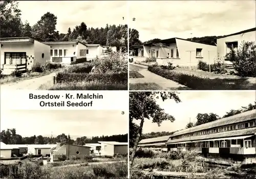 Ak Seedorf Basedow in Mecklenburg, Bungalowsiedlung, Bootshäuser am Malchiner See