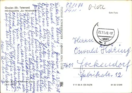 Ak Gnoien in Mecklenburg, HO-Gaststätte zur Windmühle, Innenansicht