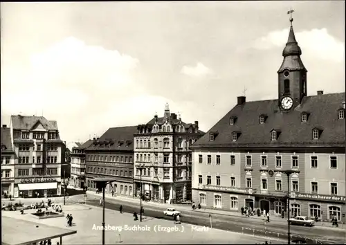 Ak Annaberg Buchholz im Erzgebirge, Markt, Rathaus, Schriftzug Sozialismus