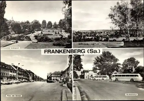 Ak Frankenberg an der Zschopau Sachsen, Volkspark, Platz der Einheit, Busbahnhof