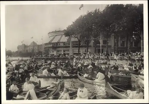 Ak Hamburg Nord Uhlenhorst, Fährhaus-Bucht, Restaurant Schwegler, Kanus, Flußszene