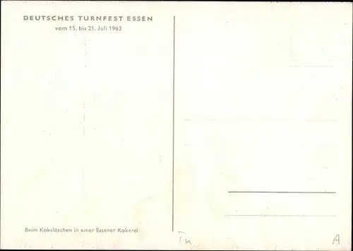 Ak Essen im Ruhrgebiet Nordrhein Westfalen, Kokslöschen in einer Kokerei, Deutsches Turnfest 1963