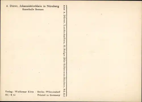 Künstler Ak Dürer, Albrecht, Nürnberg in Mittelfranken, Johanniskirchlein