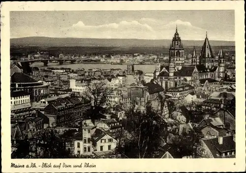 Ak Mainz am Rhein, Panorama, Blick auf Dom und Rhein