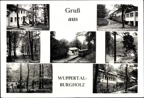 Ak Burgholz Wuppertal, Jung Männerheim, Müttergenesungsheim Haus Burgholz, Männerheim, Haltestelle