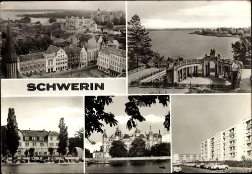 Ak Schwerin Mecklenburg, Blick v. Dom, Neubaugebiet Großer Dreesch, Schloss, Strand Hotel Zippendorf
