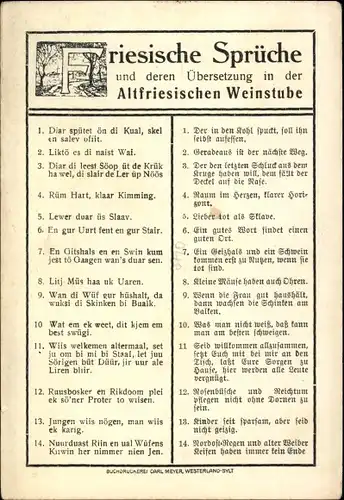 Ak Westerland auf Sylt, Friesische Sprüche, altfriesische Weinstube