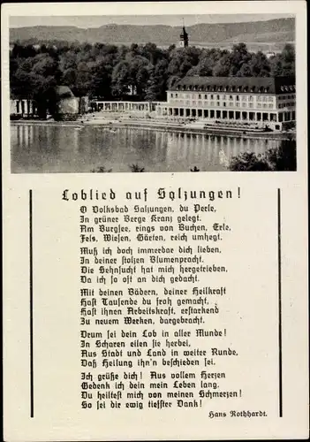 Ak Bad Salzungen in Thüringen, Kurhausanlagen am Burgsee, Loblied Hans Rothhardt