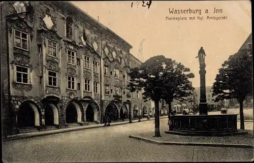 Ak Wasserburg am Inn in Oberbayern, Marienplatz mit Kgl. Amtsgericht