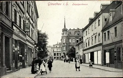 Ak Glauchau an der Zwickauer Mulde in Sachsen, Leipzigerstraße, Anwohner