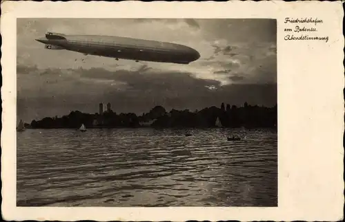 Ak Friedrichshafen am Bodensee, Abendstimmung, Zeppelin