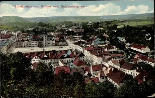 Ak Fulnek Region Mährisch Schlesien, Totalansicht vom Schlossberg aus