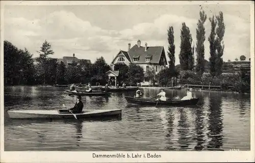 Ak Lahr im Schwarzwald Baden, Gasthaus und Pension Dammenmühle, Ruderpartie