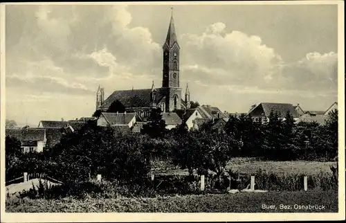 Ak Buer Melle in Niedersachsen, Totalansicht vom Ort, Kirche