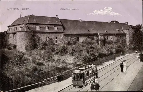 Ak Mülheim an der Ruhr, Schloss Broich, Straßenbahn