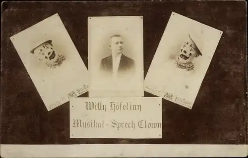 Ak Willy Höfeliny, Musikal-Sprech Clown, Portrait