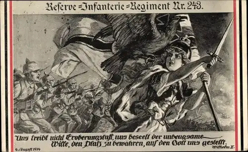 Künstler Ak Reserve-Infanterie-Regiment Nr. 243, Schlachtfeld, Uns treibt nicht Eroberungslust...