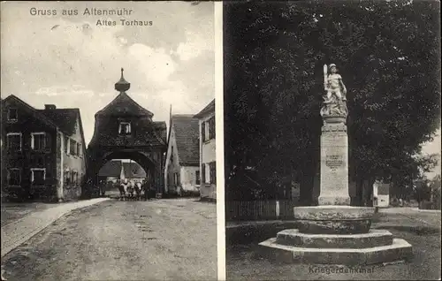 Ak Altenmuhr Muhr am See Mittelfranken, Altes Torhaus, Kriegerdenkmal