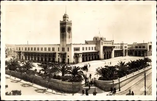 Ak Oran Algerien, La Gare, Straßenpartie