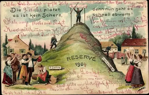 Litho Reserve-Soldaten, Abschied, Begrüßung, Die 9. Woche platzt, es ist kein Scherz...