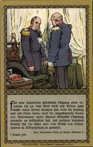 Künstler Ak Bismarck mit Kaiser Wilhelm I, Brief