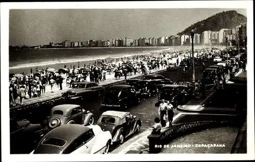 Ak Rio de Janeiro Brasilien, Copacabana, Autos, Straße am Strand
