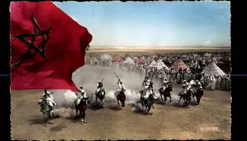 Ak Scenes et Types, Fantasia, Maghreb, Pferde, Truppenübungslager